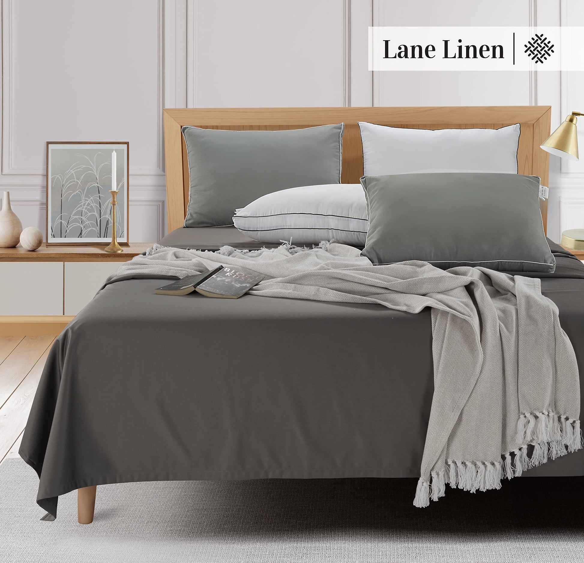 LANE LINEN Pillows Standard Size Set of 4 - Medium Soft Support Gusseted Hotel Quality Pillows for Sleeping, Oeko Tex Certified, Down Alternative Perfect for Back, Stomach or Side Sleepers - White - Medaid International