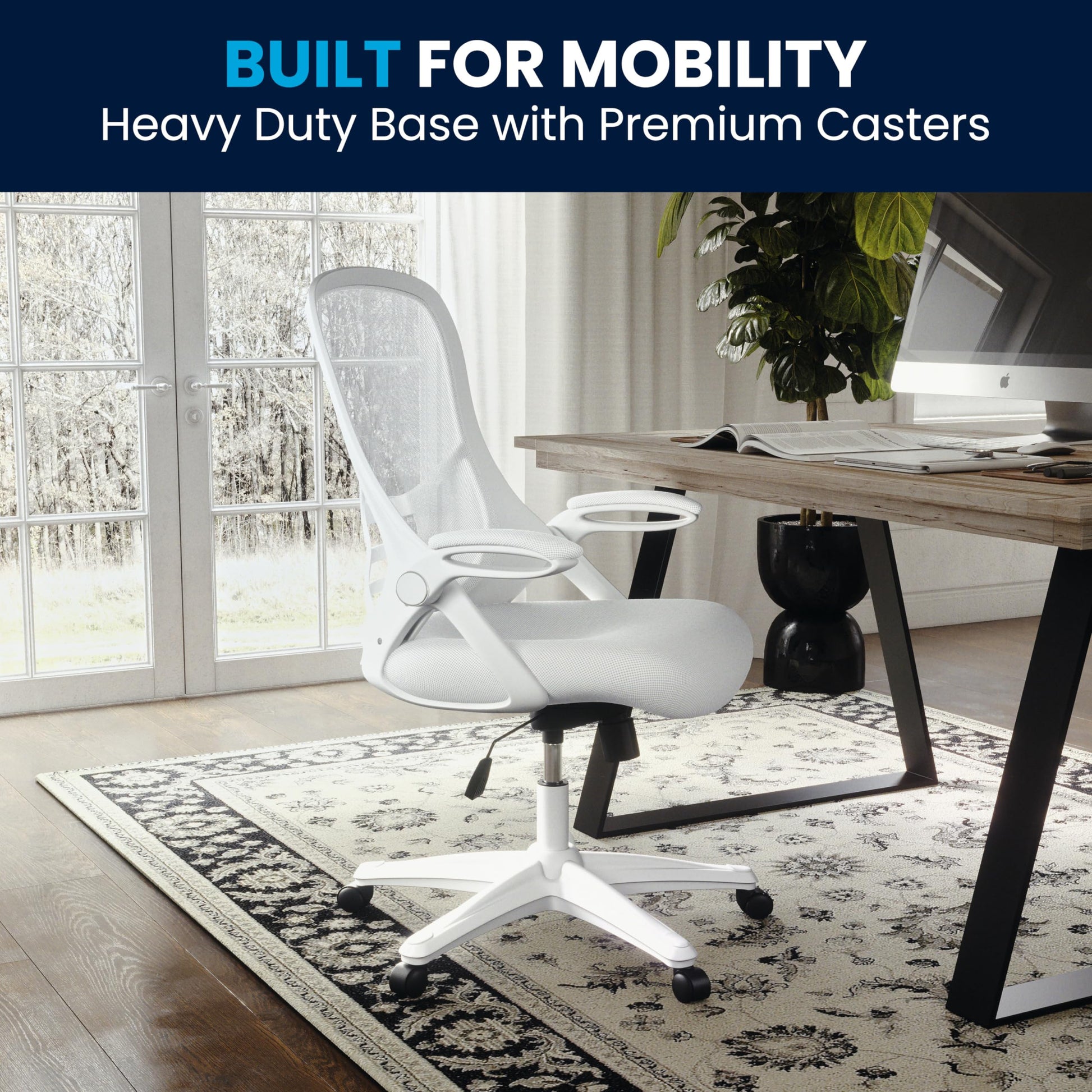 Flash Furniture Porter High-Back Swivel Office Chair with Adjustable Lumbar Support and Height, Ergonomic Mesh Desk Chair with Flip-Up Armrests, White - Medaid International