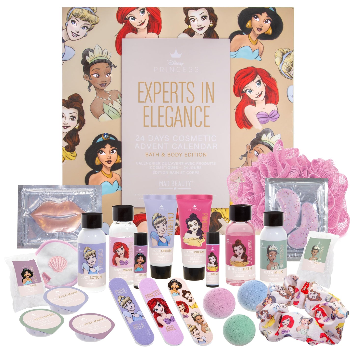 Mad Beauty Disney Princess 24-Day Christmas Advent Calendar | Includes Face Masks, Skincare, Bath, and Beauty Products | Cruelty-Free Cosmetics | Gifts for Women, Adults, and Kids - Medaid International