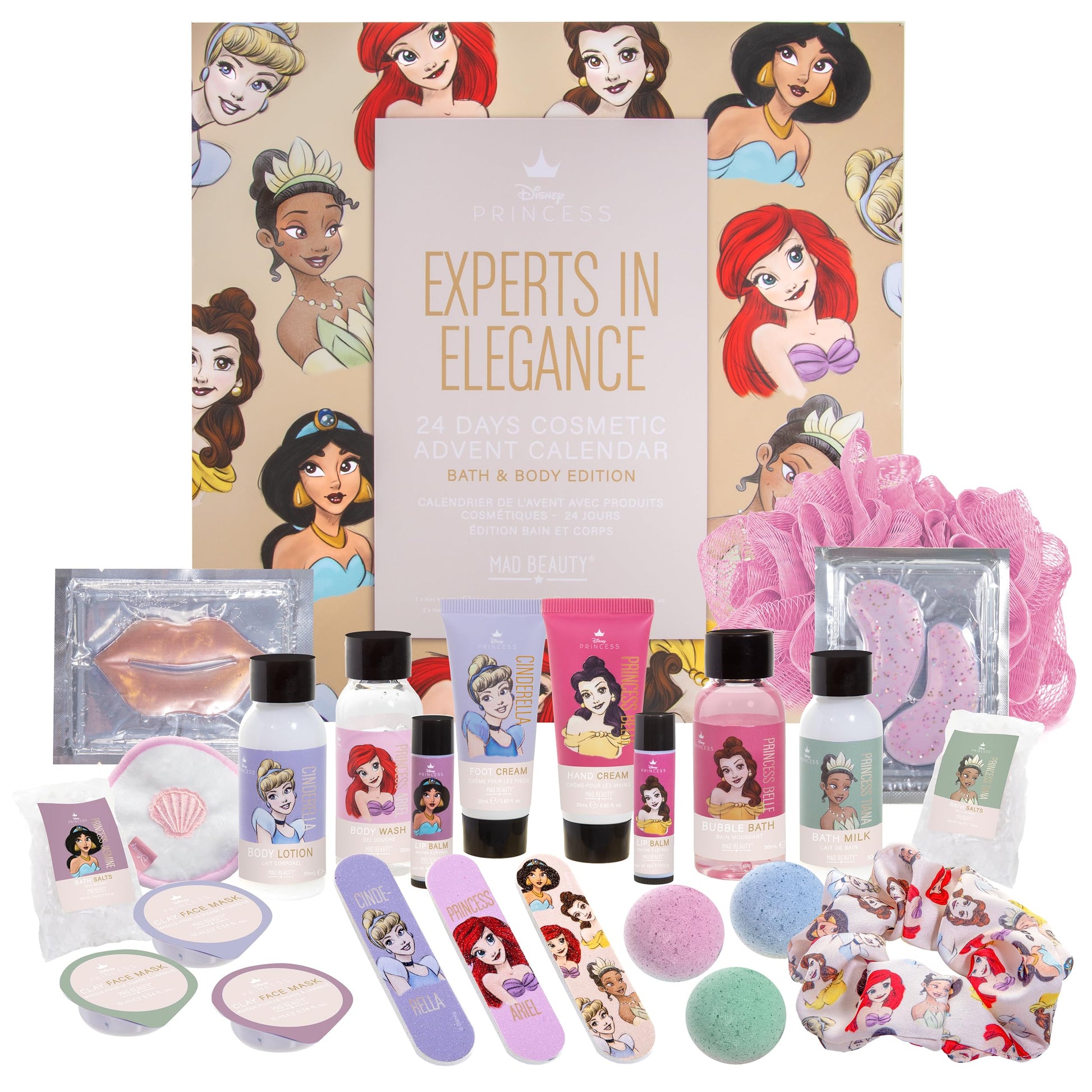 Mad Beauty Disney Princess 24-Day Christmas Advent Calendar | Includes Face Masks, Skincare, Bath, and Beauty Products | Cruelty-Free Cosmetics | Gifts for Women, Adults, and Kids - Medaid International
