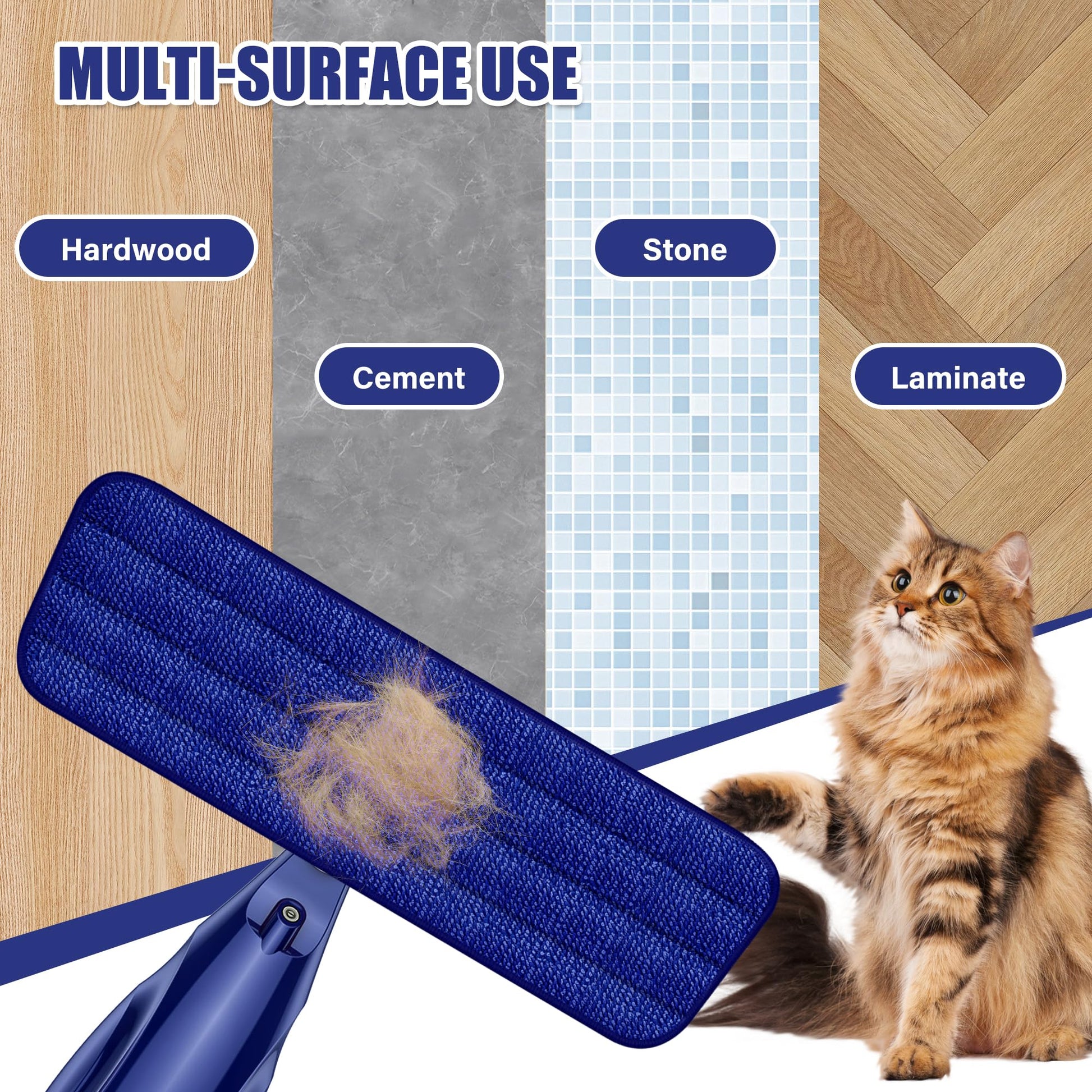 Microfiber Spray Mop for Floors Cleaning: Wet Dry Hardwood Floor Mops with 3 Washable Reusable Pads for Swiffer Powermop - Flat Mop with Sprayer for Tile Wood Laminate Vinyl Marble - Medaid International