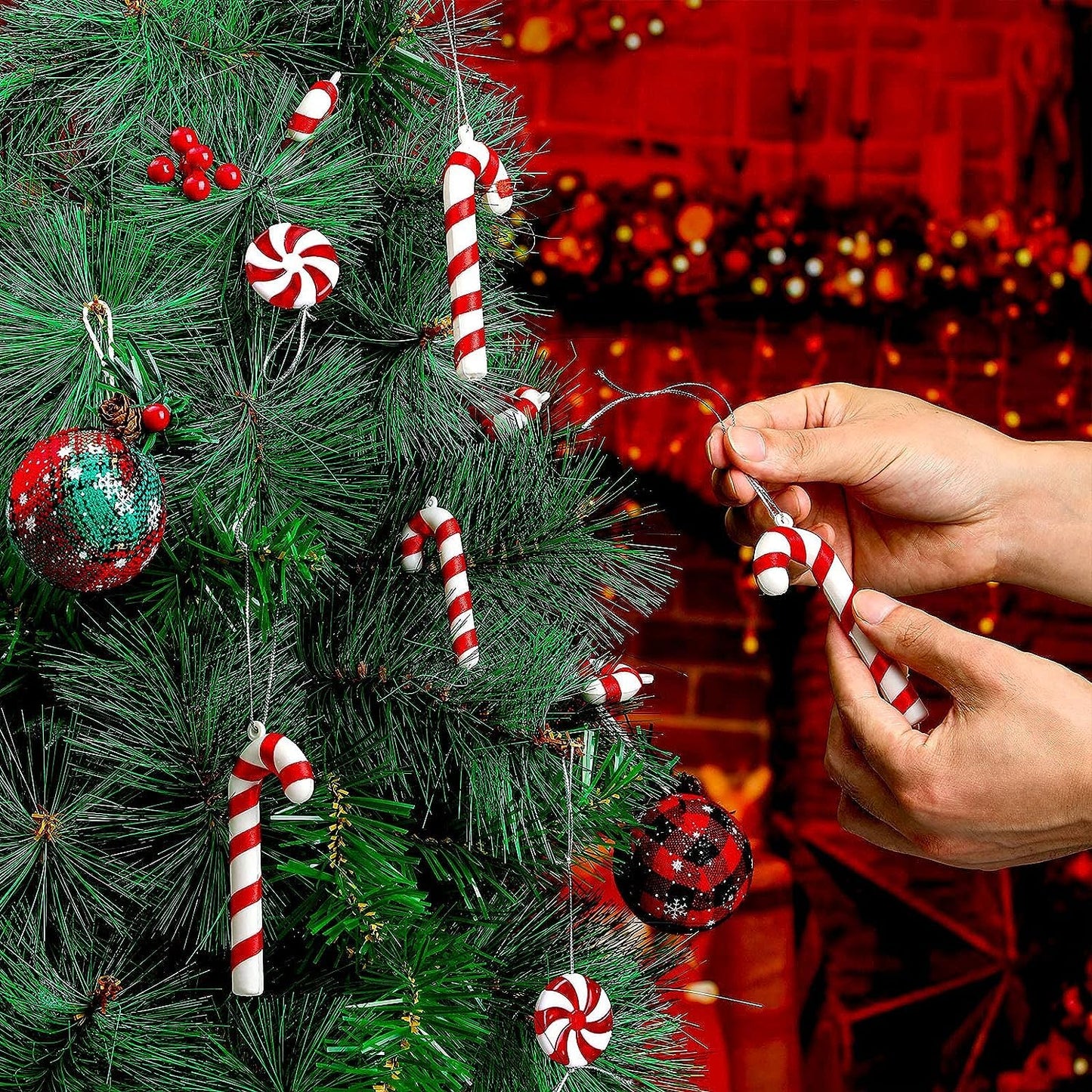 20Pcs Candy Cane Christmas Tree Hanging Ornaments, Chrismas Themed Plastic Candy Cane for Xmas Craft Home Party Decorative Supplies - Medaid International