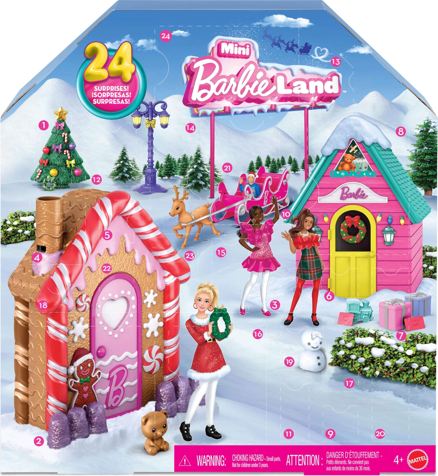 Barbie Mini Land Collectible Advent Calendar with 1.5-Inch Dolls & 24 Days of Surprises, Winter Village Play Areas for Storytelling Fun - Medaid International