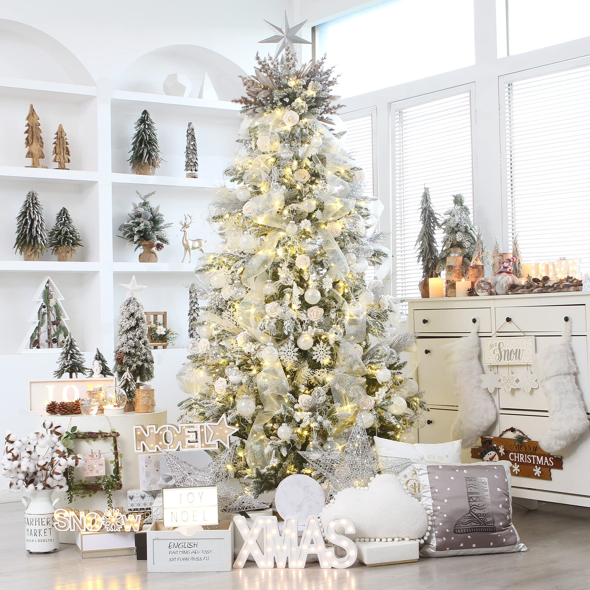 Sea Team Shatterproof Clear Plastic Christmas Ball Ornaments Decorative Xmas Balls Baubles Set with Stuffed Delicate Decorations (60mm/2.36 inch 30-Pack, White) - Medaid International