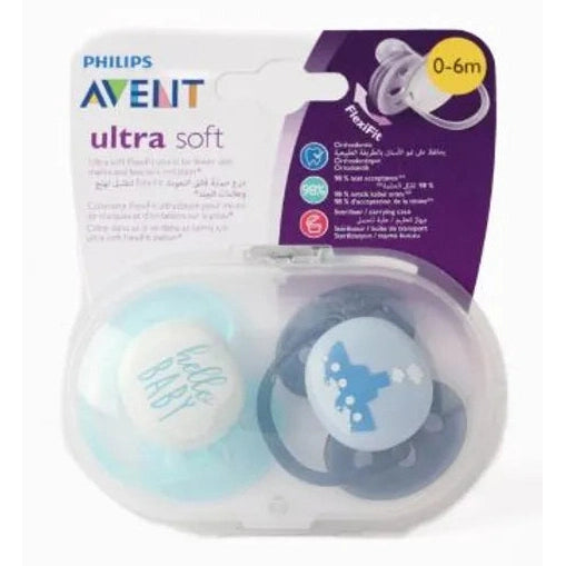 Avent Ultra Soft Pacifier 0-6 Months For Boys - 2 PCS - Medaid