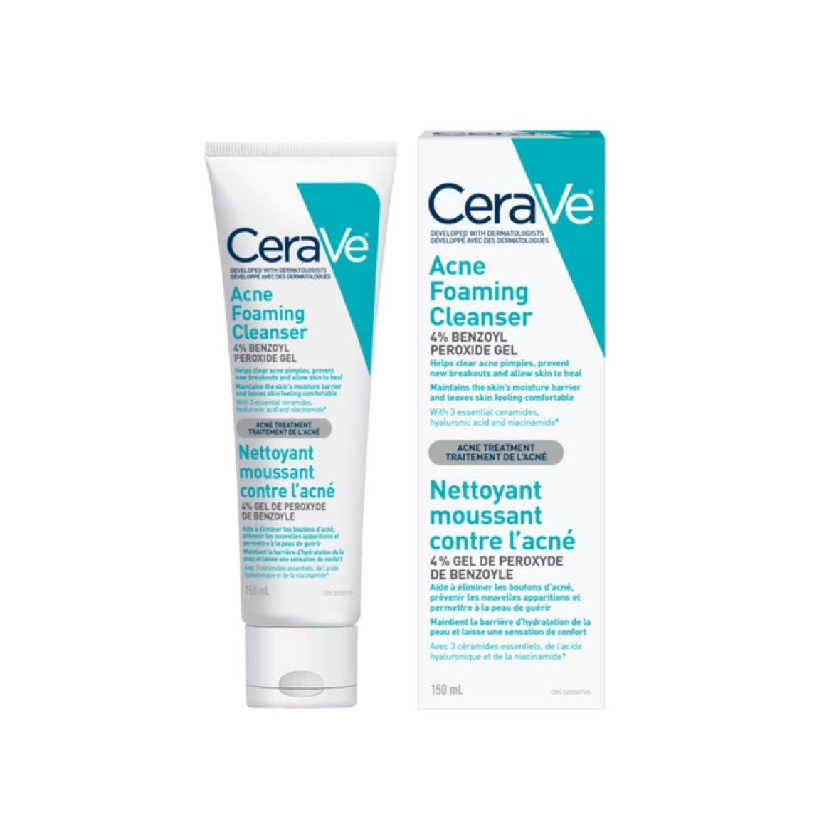 CERAVE Acne Foaming Cleanser 4% Benzoyl Peroxide Gel 150ML - Medaid International