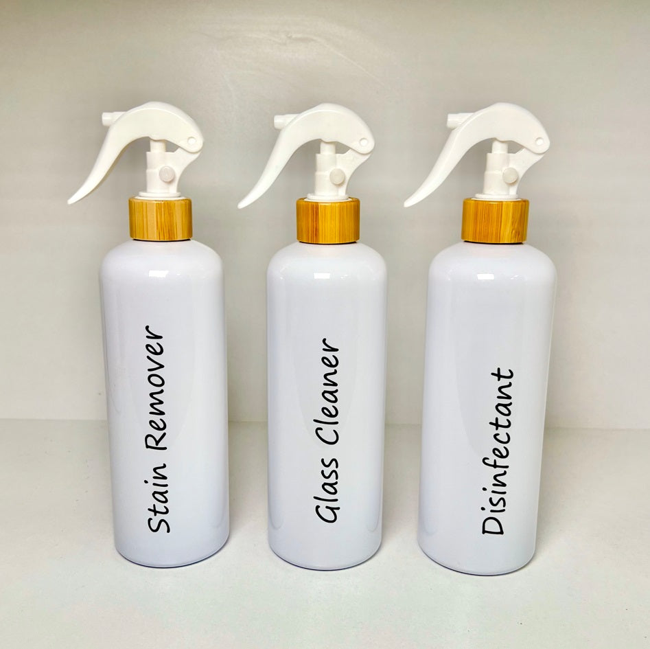 White Spray Bottle W/ Bamboo Neck - White Sprayer