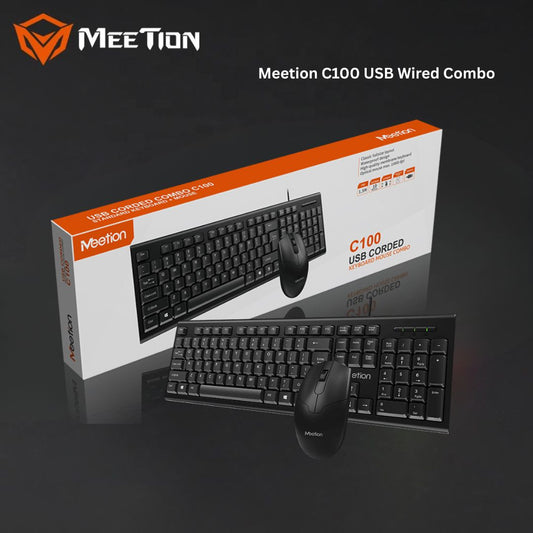MEETION MT-C100 USB WIRED KEYBOARD AND MOUSE COMBO KIT FOR COMPUTER - BLACK - Medaid International