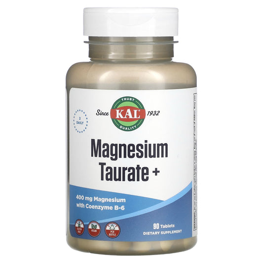KAL, Magnesium Taurate +, 400 mg, 90 Tablets (200 mg per Tablet) - Medaid International