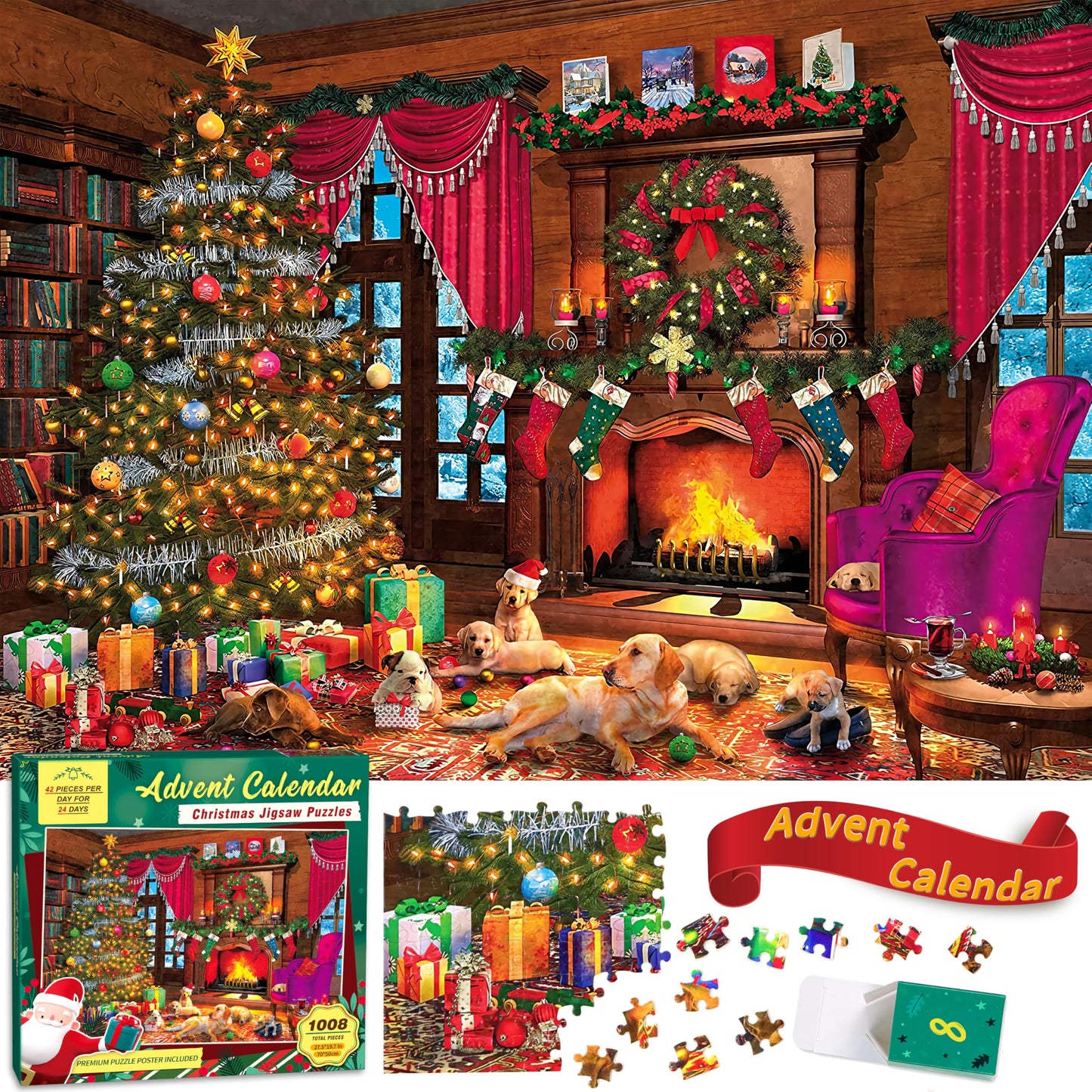 Bestbase Christmas Puppies Advent Calendar 2025 Jigsaw Puzzle - 24 Boxes Packing 1008 Pieces Holiday Puzzle for Adults and Kids, Christmas Countdown Puzzles Gift Decorations 27.5inx19.7in - Medaid International