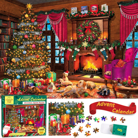 Bestbase Christmas Puppies Advent Calendar 2025 Jigsaw Puzzle - 24 Boxes Packing 1008 Pieces Holiday Puzzle for Adults and Kids, Christmas Countdown Puzzles Gift Decorations 27.5inx19.7in - Medaid International
