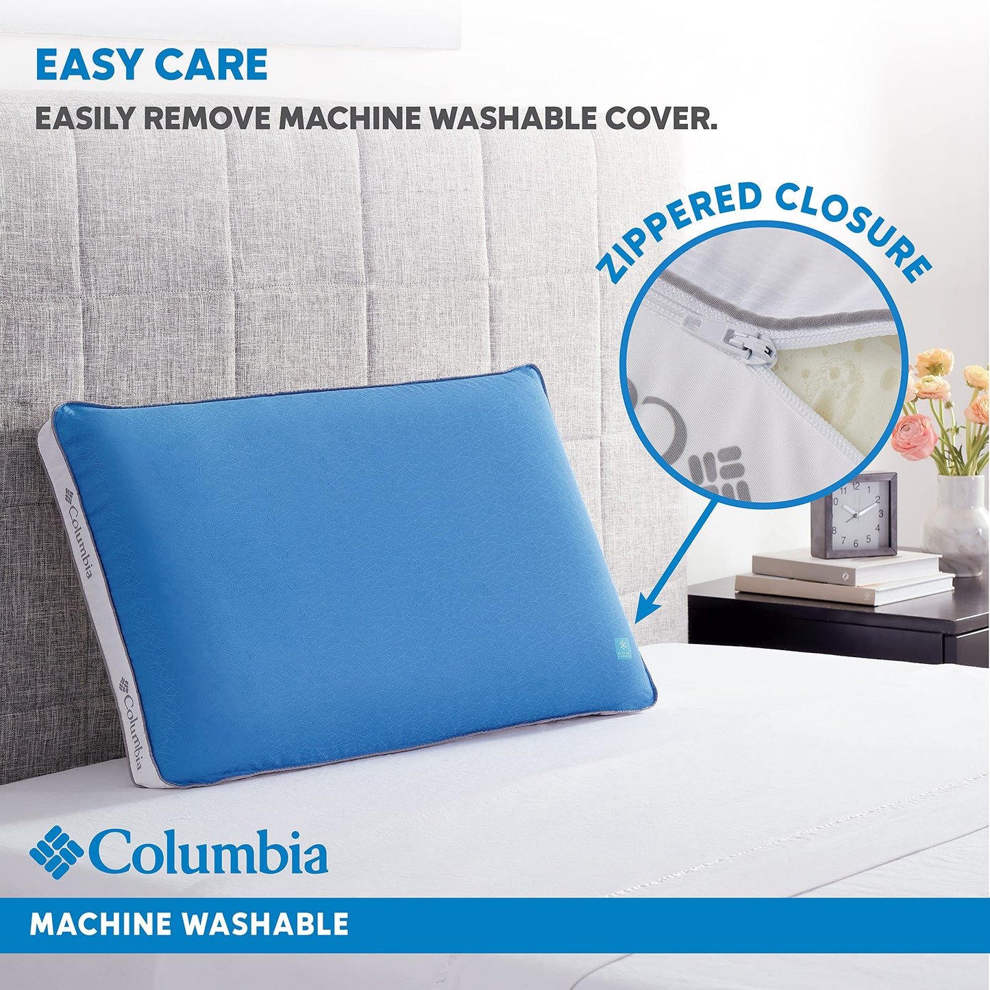 Columbia Cooling Gel Memory Foam Pillow - Comfortable and Supportive with Cooling & Breathable Features - Removable Washable Cover, Queen - Medaid International