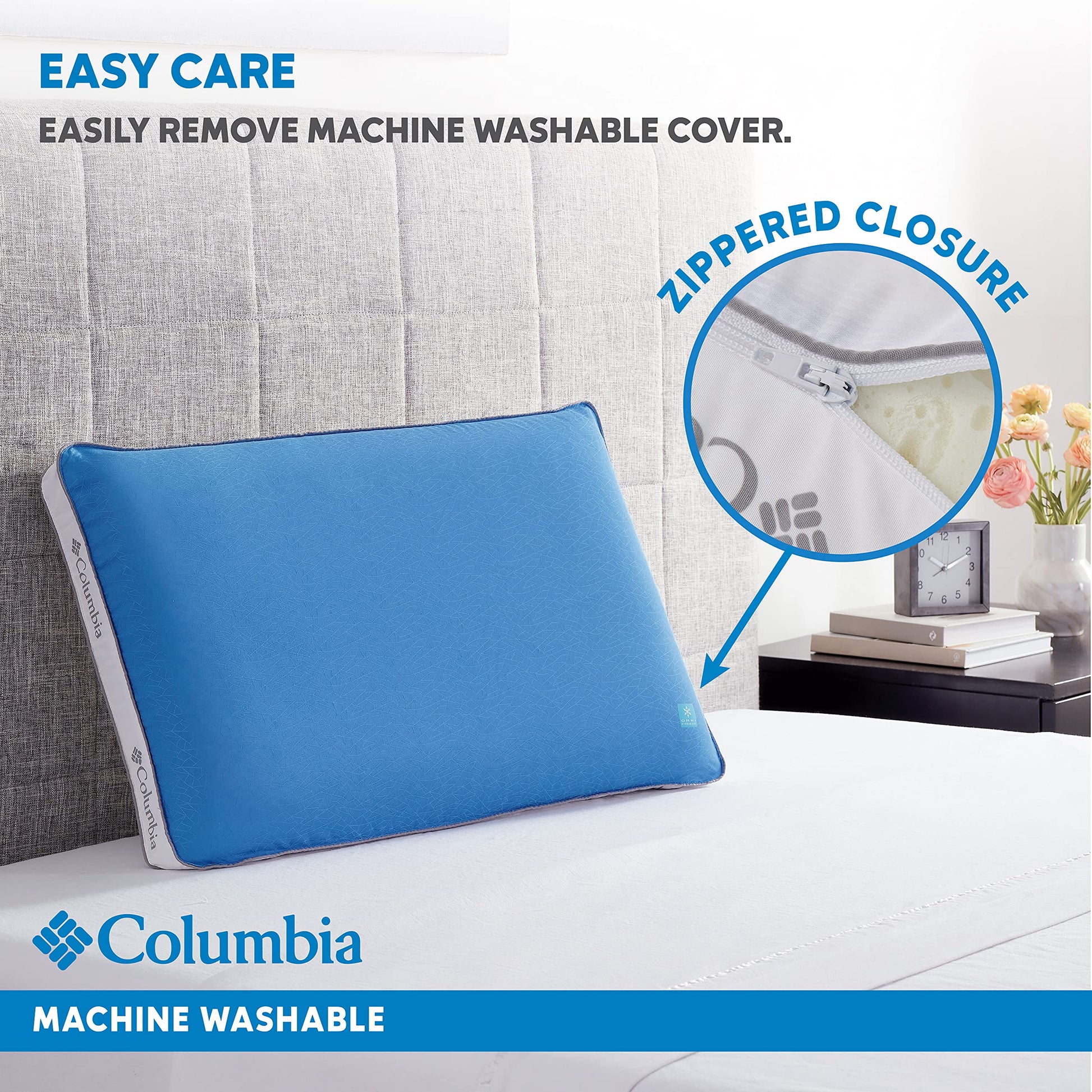 Columbia Cooling Gel Memory Foam Pillow - Comfortable and Supportive with Cooling & Breathable Features - Removable Washable Cover, Queen - Medaid International