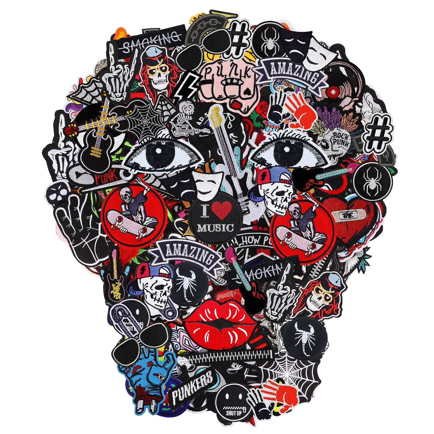 Meneng Embroidered Patches Iron-on Appliques: 30pcs Assorted Cool Punk Embroidery Sew-on Patch for Jackets Clothing - Medaid International