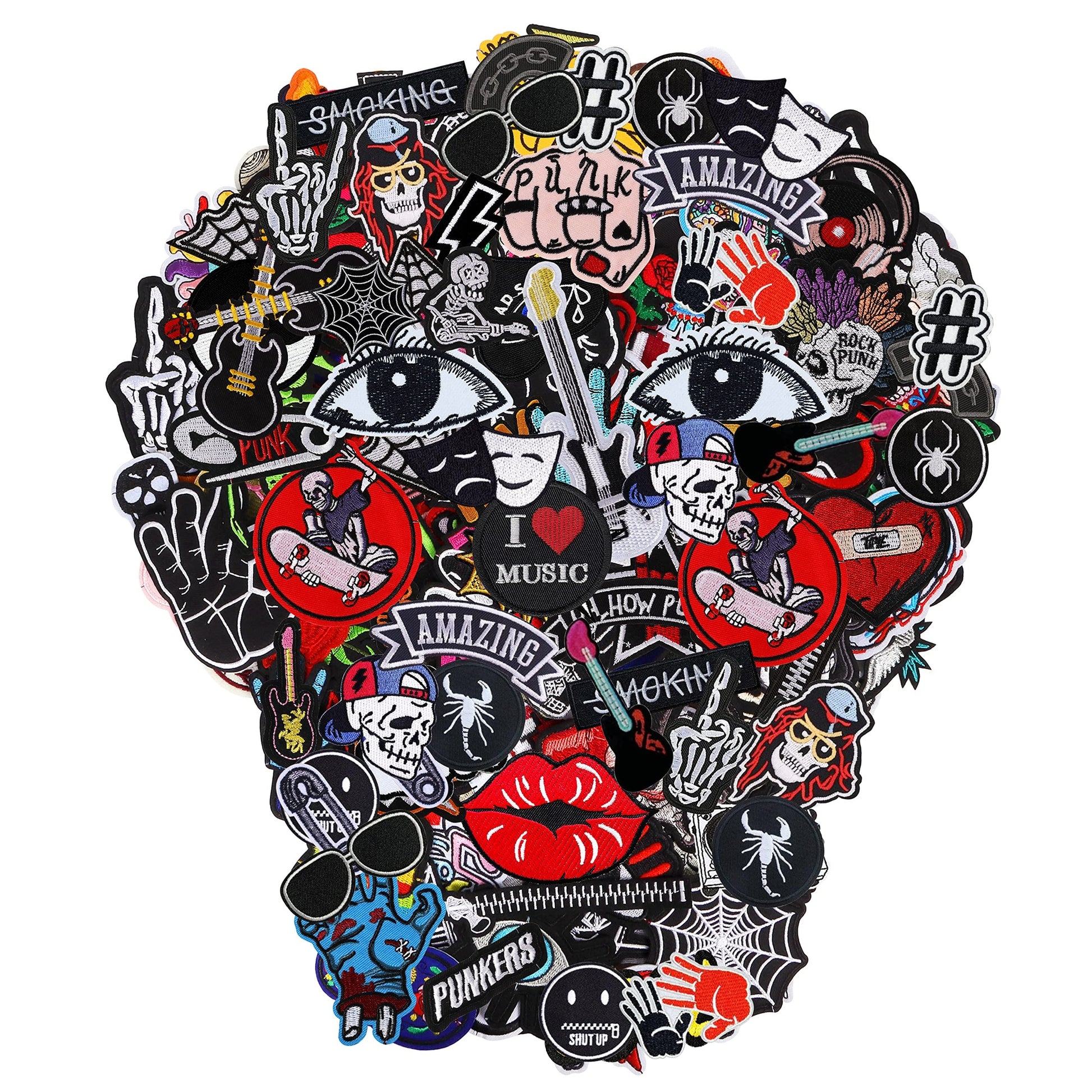 Meneng Embroidered Patches Iron-on Appliques: 30pcs Assorted Cool Punk Embroidery Sew-on Patch for Jackets Clothing - Medaid International