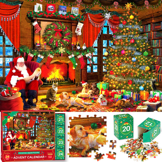 Advent Calendar Puzzle - Santa's Surprise, 24 Boxes 1008 Pieces Christmas Jigsaw Puzzles, Countdown to Christmas Advent Calendar 2025 Kids Adults XMAS Gifts - Medaid International