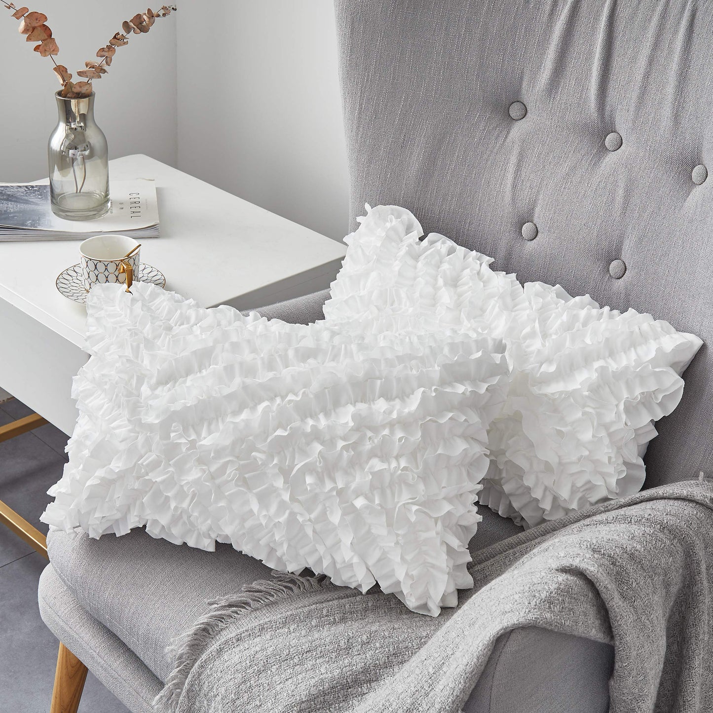 Oubonun 12 x 20 Lumbar Pillow (Set of 2) - 100% Cotton Cover - Rectangle Square Sofa Pillow Inserts - Decorative Pillow Pair - White Couch Pillow - Medaid International