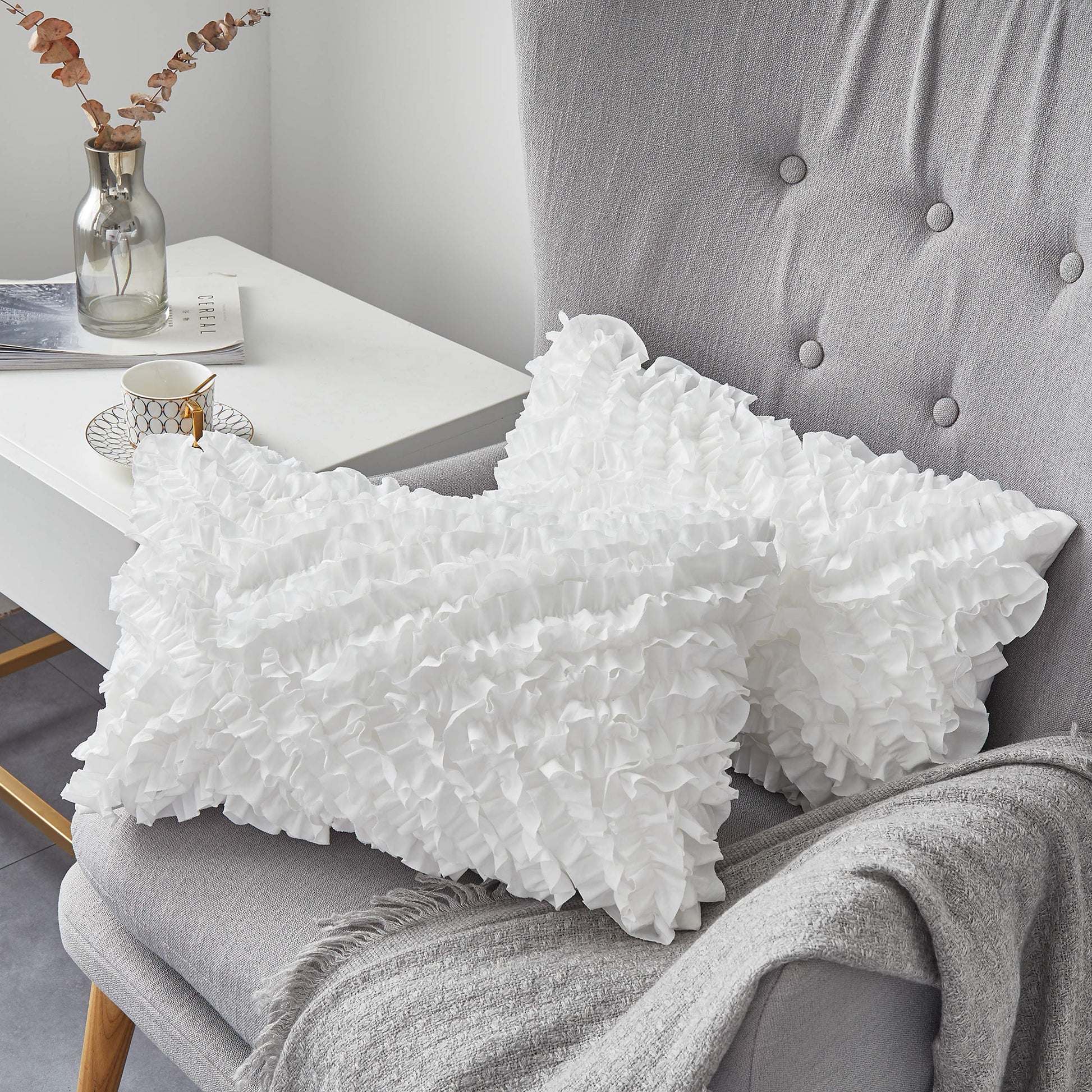 Oubonun 12 x 20 Lumbar Pillow (Set of 2) - 100% Cotton Cover - Rectangle Square Sofa Pillow Inserts - Decorative Pillow Pair - White Couch Pillow - Medaid International