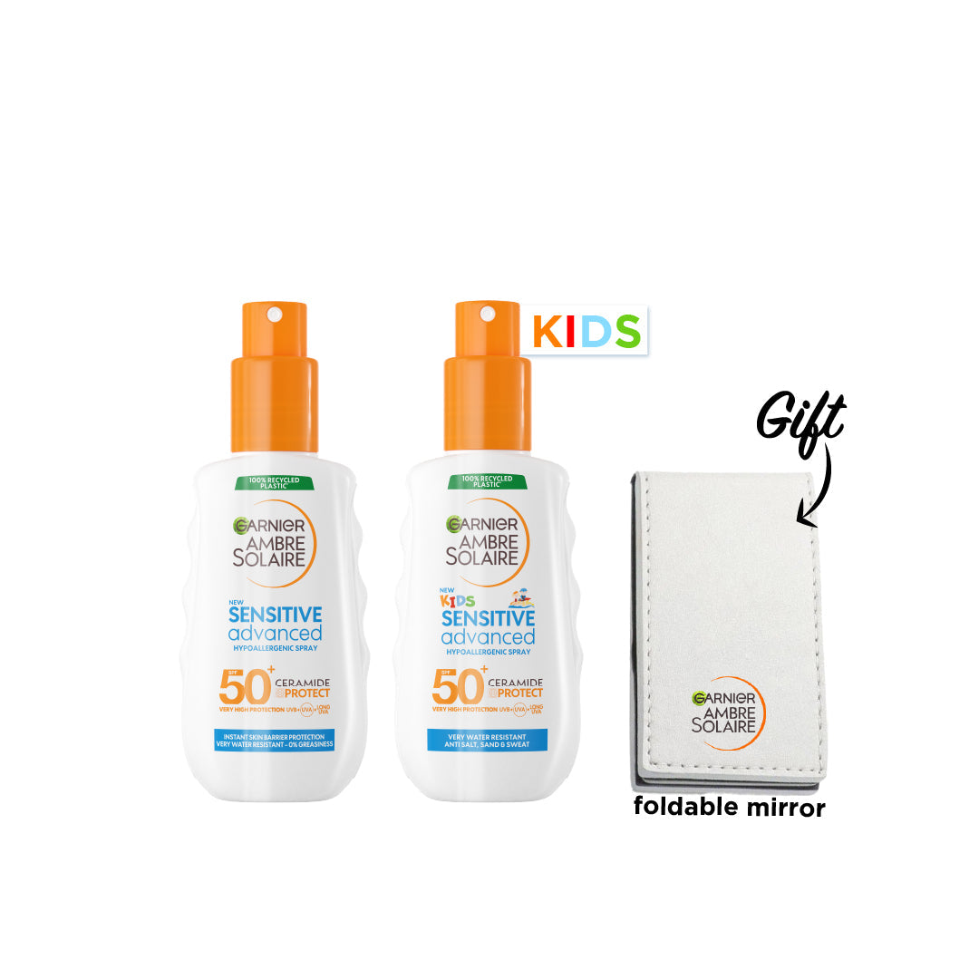 Ambre Solaire Sensitive Advanced Sunscreen Spray for Adults + Sensitive Advanced Sunscreen Spray for Kids + FREE Pocket Mirror - Medaid