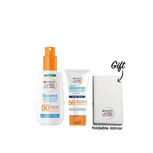 Ambre Solaire Sensitive Advanced Sunscreen Spray for Adults + Sensitive Advanced UV Gel Face Cream + FREE Pocket Mirror - Medaid