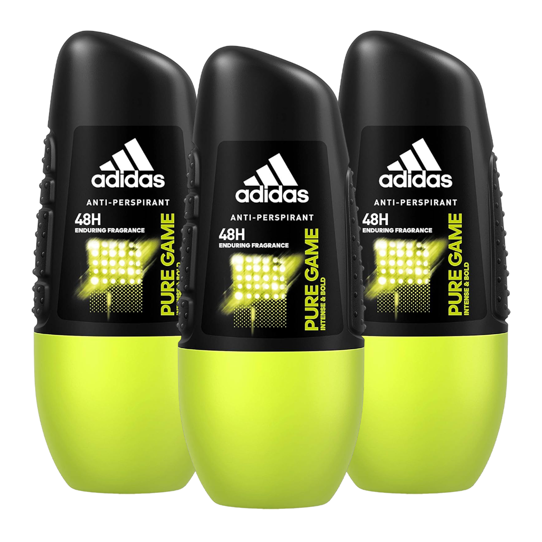 Adidas Pure Game 48H Anti-Perspirant Roll-On Deodorant For Him - Pack Of 3 - Medaid