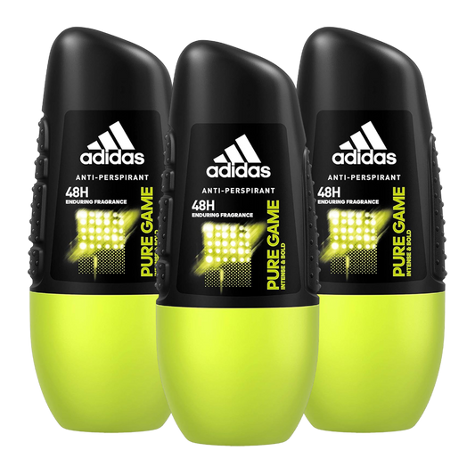 Adidas Pure Game 48H Anti-Perspirant Roll-On Deodorant For Him - Pack Of 3 - Medaid
