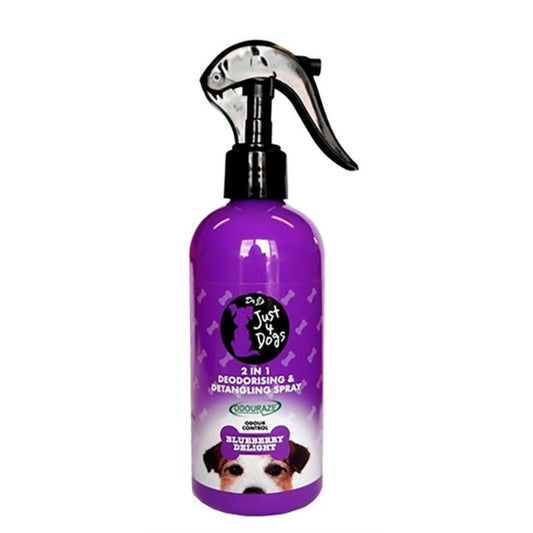 JUST 4 DOGS 2IN1 DEO&DETANGLE SPRAY BLUEBERRY - Medaid International