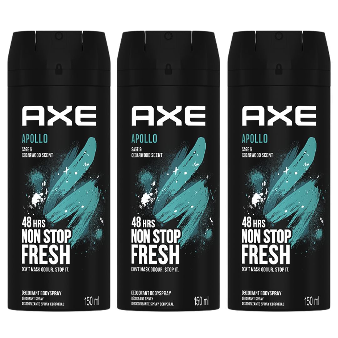 Axe Apollo 48H Non Stop Fresh Spray Deodorant For Him - Pack Of 3 - Medaid