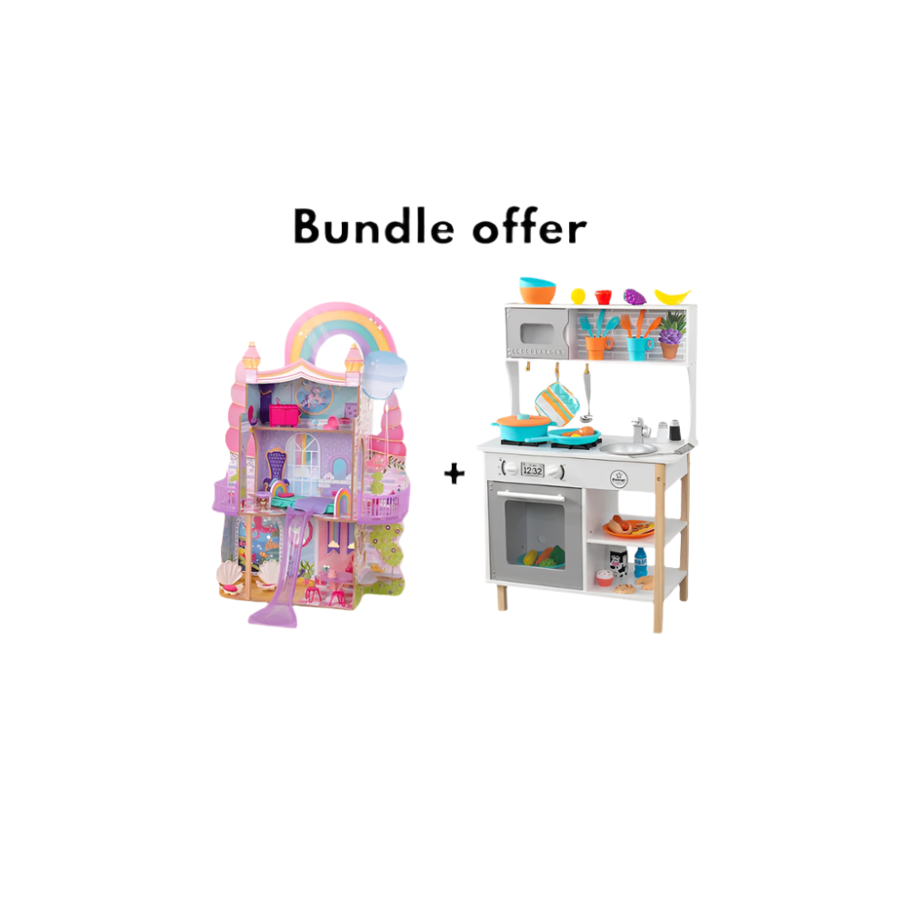 KidKraft Rainbow Dreamers Unicorn Mermaid Dollhouse + Kidkraft All Time Play Kitchen With 38 pcs Accessories - Medaid International