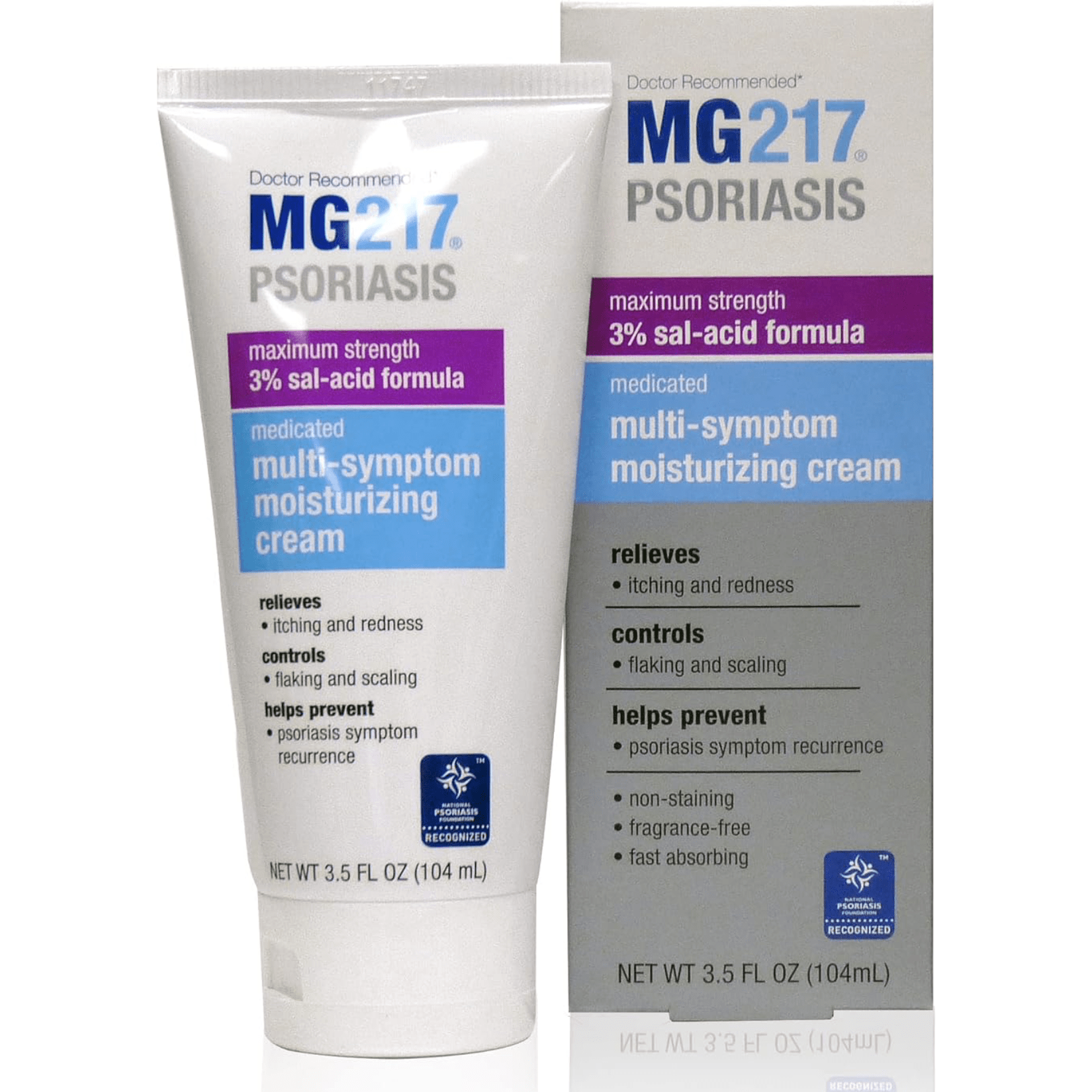 MG217 Psoriasis Cream, 3% Salicylic Acid Multi-Symptom Moisturizing Psoriasis Cream, 3.5 Fluid Ounce - Medaid