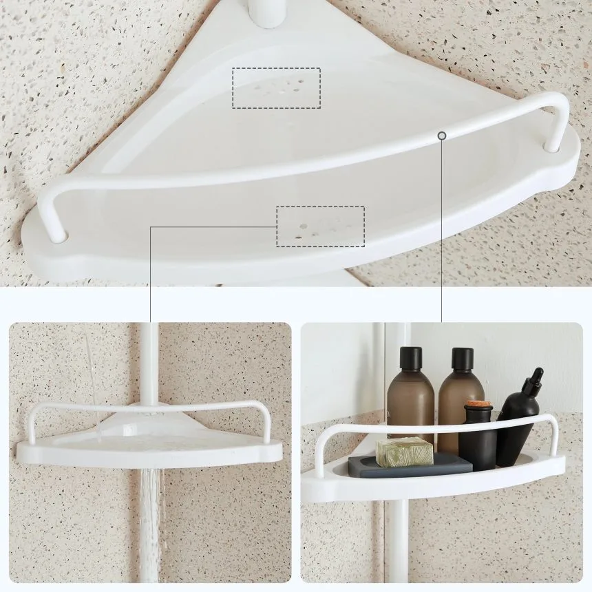 4 Tier Bathroom Corner Shelf with Towel Holder ‚Äì Wall Mounted Storage Rack for Toiletries & Towels - Medaid International