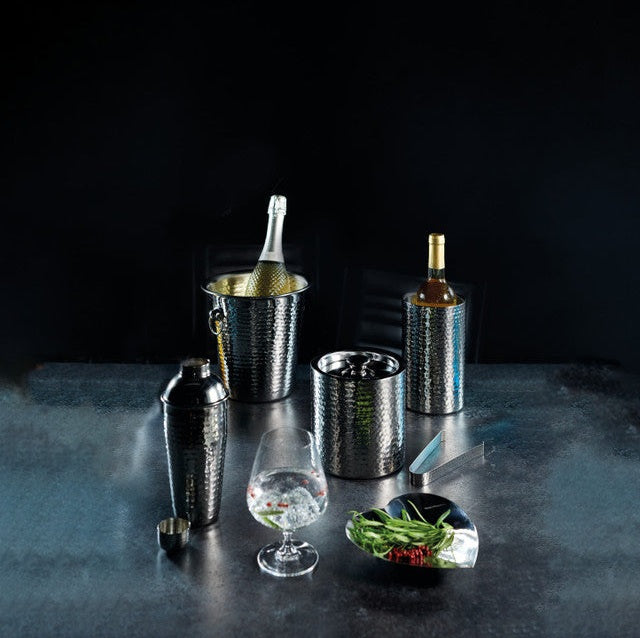 BarCraft Hammered-Steel Sparkling Wine & Champagne Bucket with Ring Handles - Medaid International