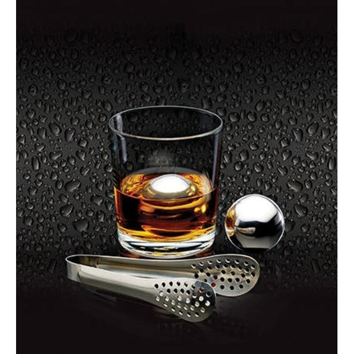 BarCraft 3 Piece Stainless Steel Ice Balls, Tongs and Storage Bag - Medaid International