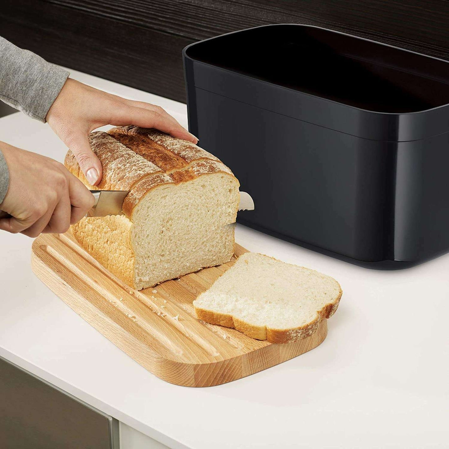 Bread Bin with Cutting Board Lid-Black - Medaid International