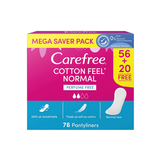 Carefree Cotton Feel Panty Liners Normal Perfume Free, 56+20 Free - Medaid - Lebanon