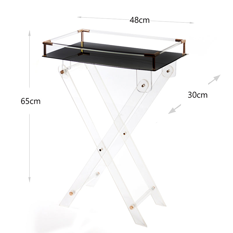 65 CM Clear Folding Plexi Rectangular Tray Table with Black Bottom Portable Side Table for Bedroom Living Room Kitchen Nightstand - Medaid - Lebanon