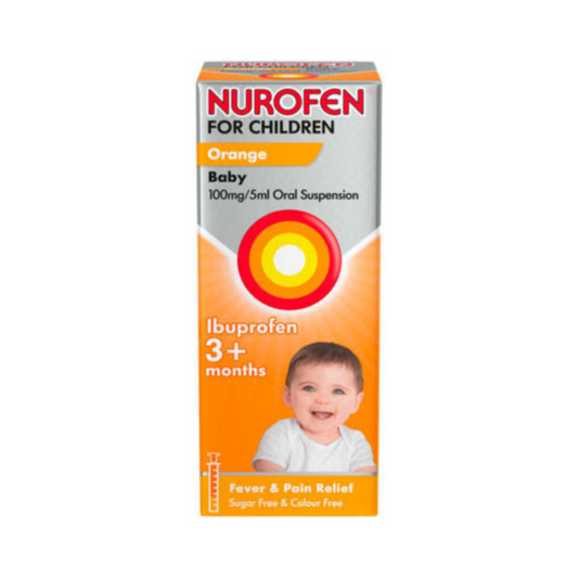 Nurofen - Baby 100mg/5ml Oral Suspension Orange Sugar & Colour Free 3+ Months 100ml - Medaid International