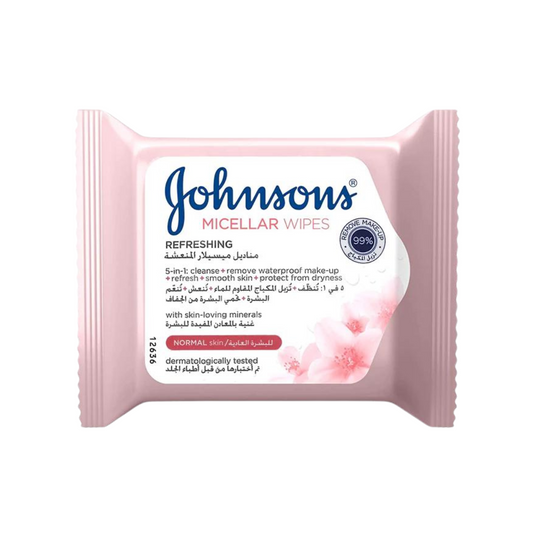 Johnson's Facial Wipes Micellar Refreshing Normal Pink 25 Pieces - Medaid International