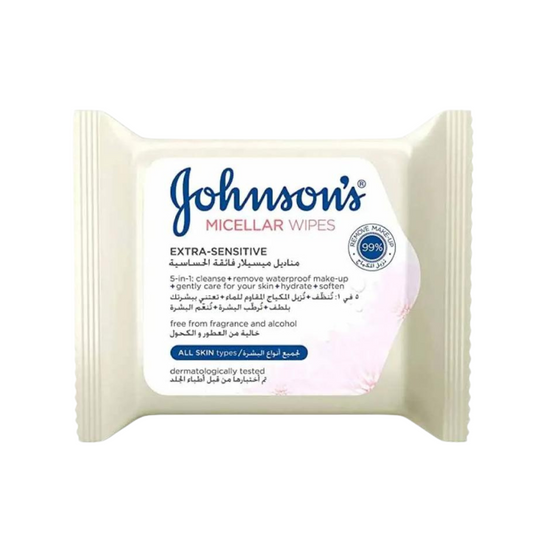 Johnson's Facial Wipes Micellar Extra Sensitive White 25 Pieces - Medaid