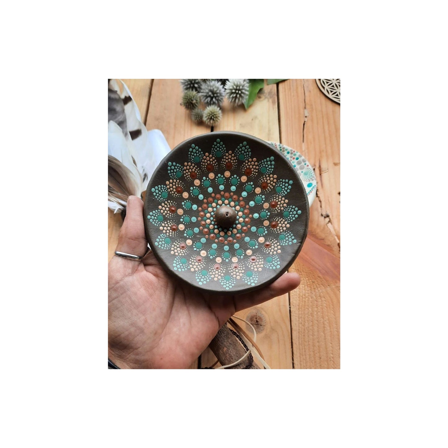 DOT MANDALA INCENSE HOLDER - OLIVE GREEN - Medaid International