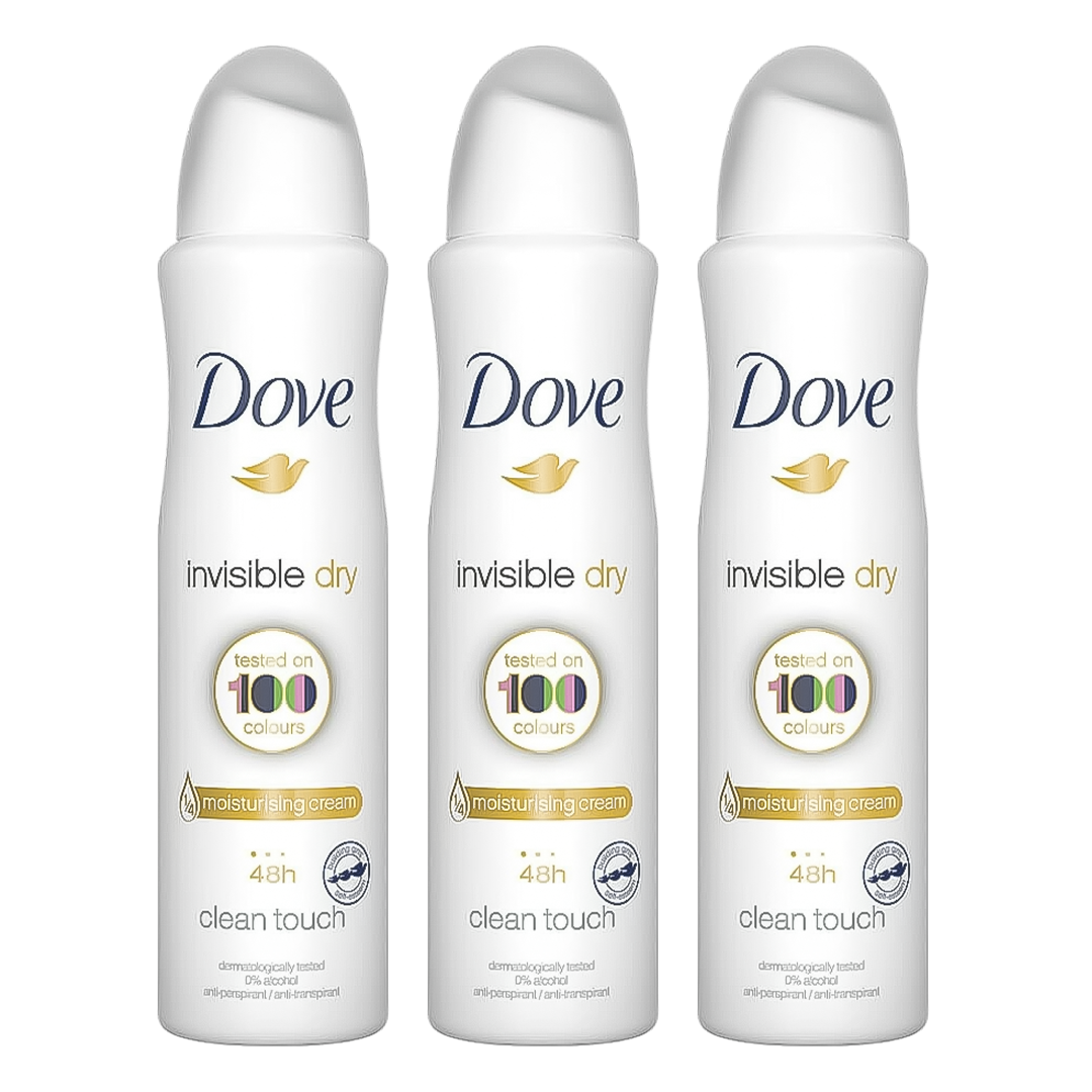 Dove Invisible Dry Clean Touch 48H Anti-Perspirant Spray Deodorant For Her - Pack Of 3 - Medaid
