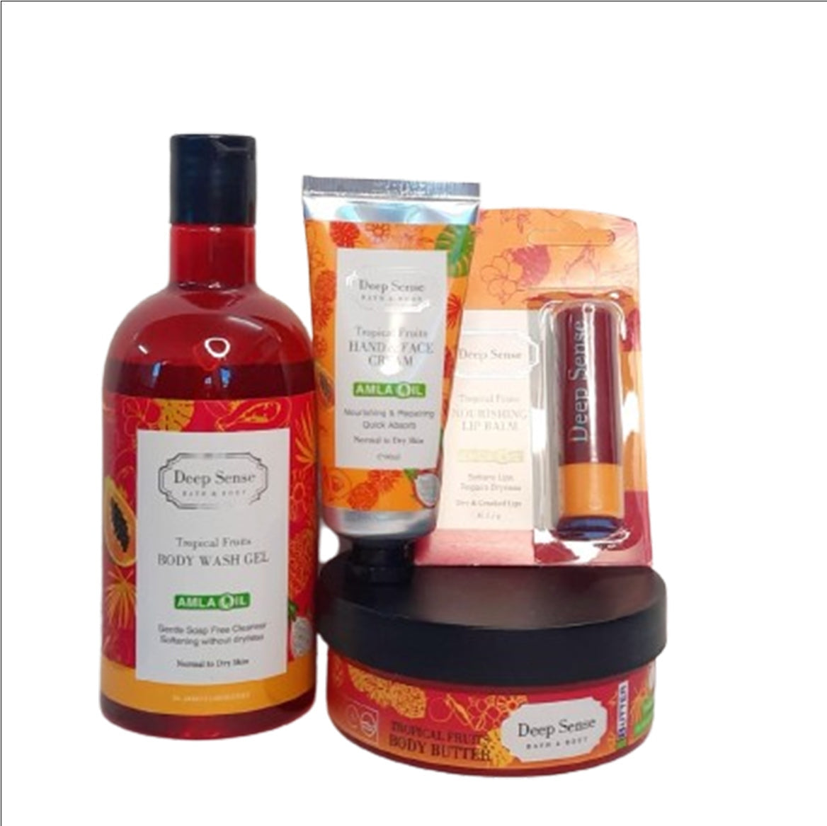 Tropical Fruits Hand &amp; Face Moisturizing Cream + Tropical Fruits Body Wash + Tropical Fruits Body Butter + Tropical Fruits Lip balm - Medaid