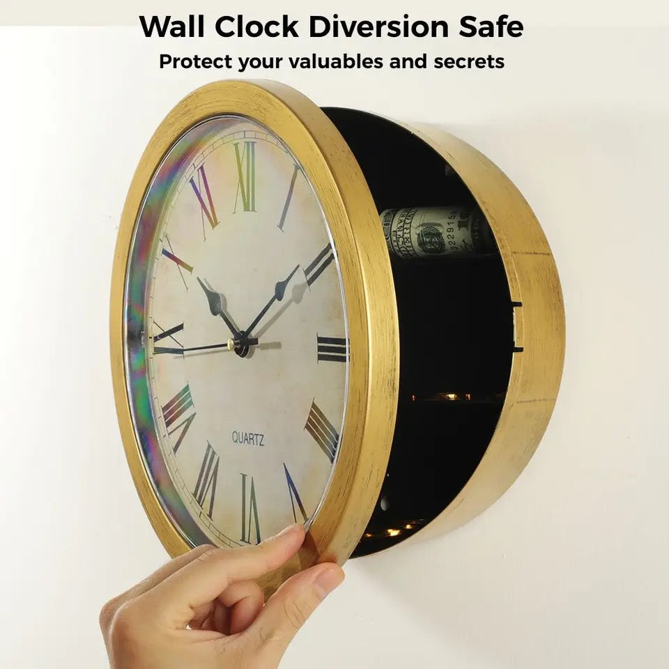 Hidden Clock Safe Gold Or Silver Color Retro Round Wall clock - Medaid International