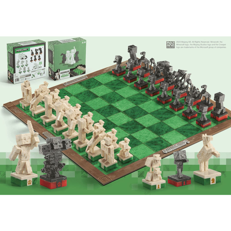 Chess Set Overworld Heroes vs. Hostile Mobs - Minecraft By Noble Collection - Medaid International