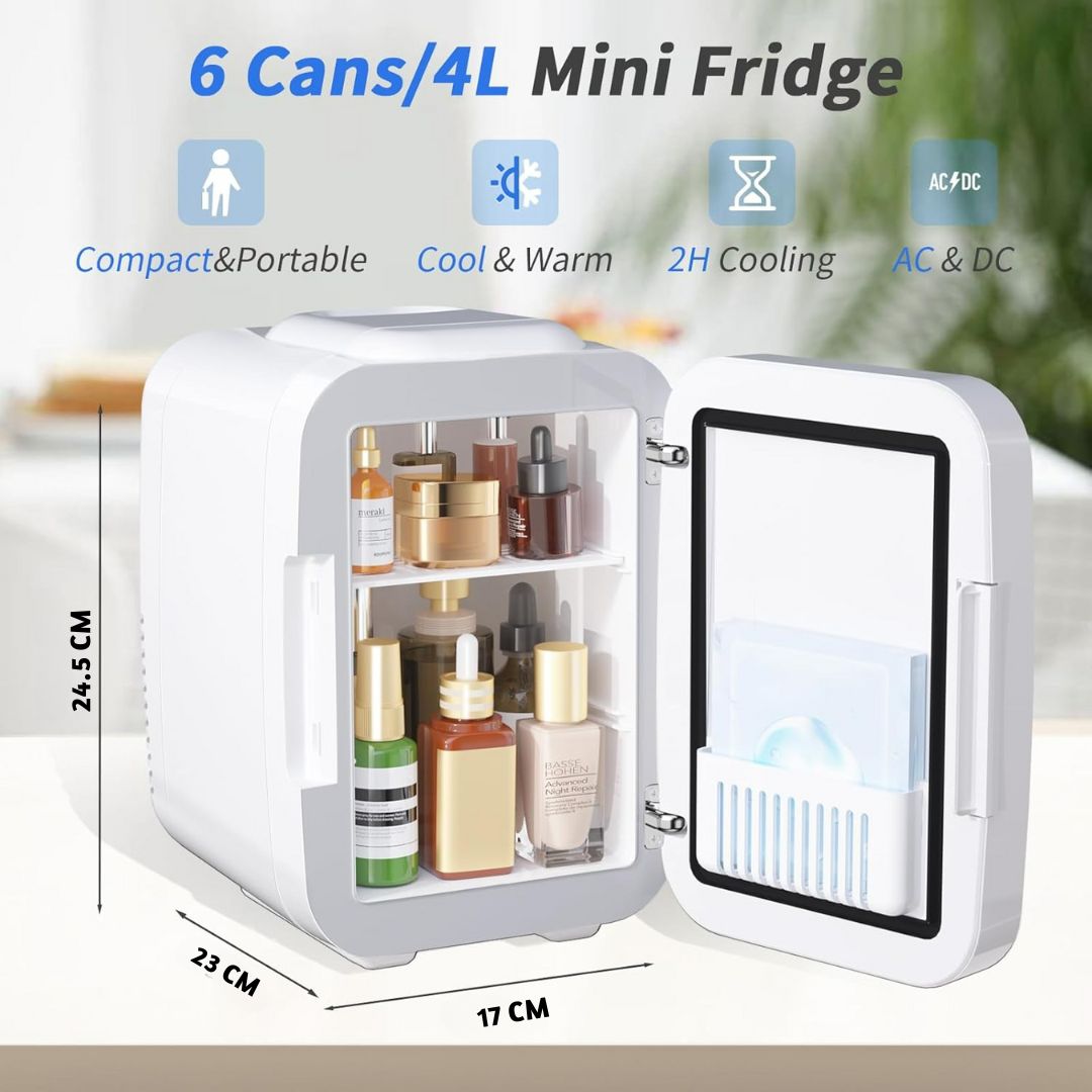 4L Mini Fridge with Dimmable LED Mirror ‚Äì Portable Cooler & Warmer for Cosmetics, Food - Medaid International