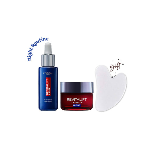 L'Oreal Paris Revitalift Night Cream And Serum Bundle + Free Gua Sha