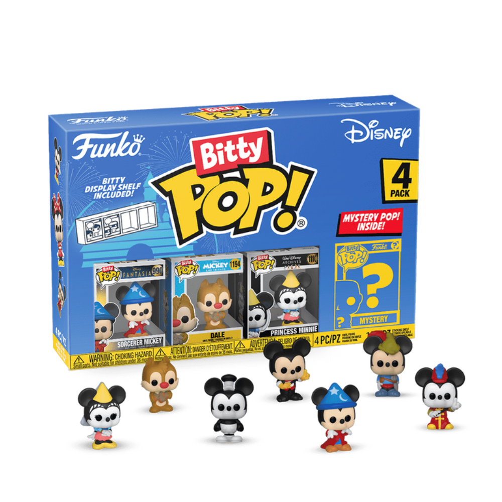 Funko Bitty POP! Disney 4 Figure Pack Includes Sorcerer Mickey,Dale, Princess Minnie and a Mystery Disney Bitty Pop! - Medaid International