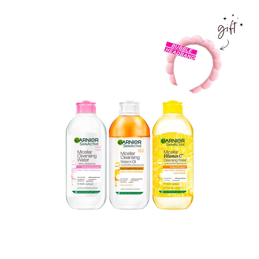 Garnier Micellar Full Sized Collection Bundle + Free Bubble Headband At 25% Off - Medaid