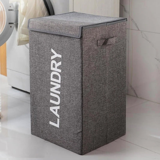 53 CM Foldable Fabric Laundry Hamper Basket with Lid and Handles Collapsible Clothes Organizer Baskets for Laundry and Clothes Storage Gray - Medaid