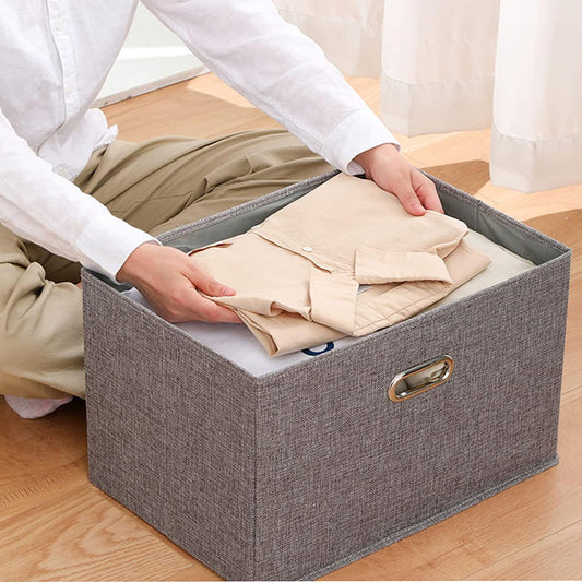 50 CM Foldable Fabric Storage Box with Lid Collapsible Bin with Handles Multipurpose Closet Organizer Basket for Clothes Toys Towels and Blankets Gray - Medaid
